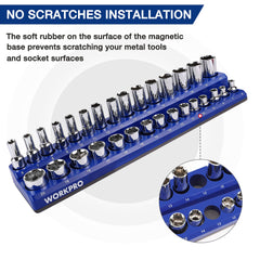 WORKPRO organizer label readability aids fast socket identification.