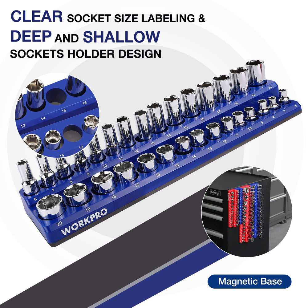 WORKPRO soft rubber surface prevents scratches on tools and sockets.