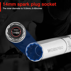 WORKPRO 12-point design improves grip on stubborn plugs.