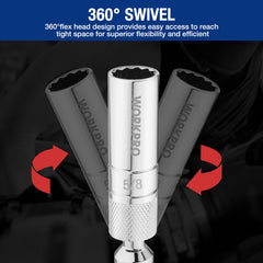 WORKPRO 13/16-inch 6-inch extension covers broader angles.
