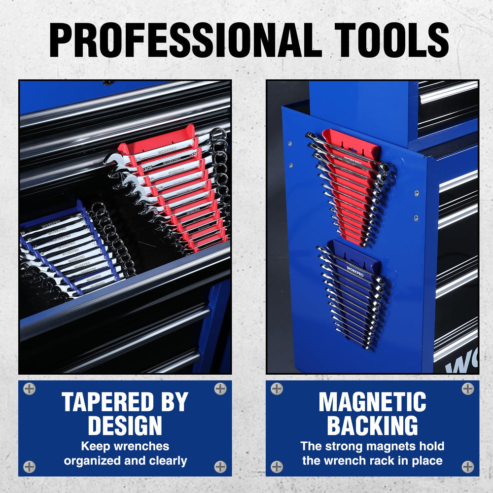 WORKPRO compatible with toolbox drawers and wall rails for flexible placement