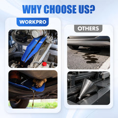 WORKPRO Wide-mouth design simplifies pouring from diverse vehicles and equipment.