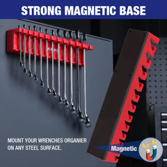 WORKPRO wrench organizer staggered-clip design fits more wrenches in tight spaces.