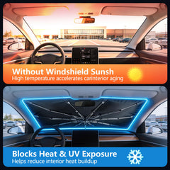 Worxvell front-window shade with reinforced frame protecting interior.