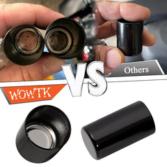WOWTK magnetic disguise demonstrates easy on/off for Harley touring luggage.