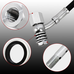 Installed WOWTK extension demonstrates improved routing and brake line flexibility in a motorcycle setup.