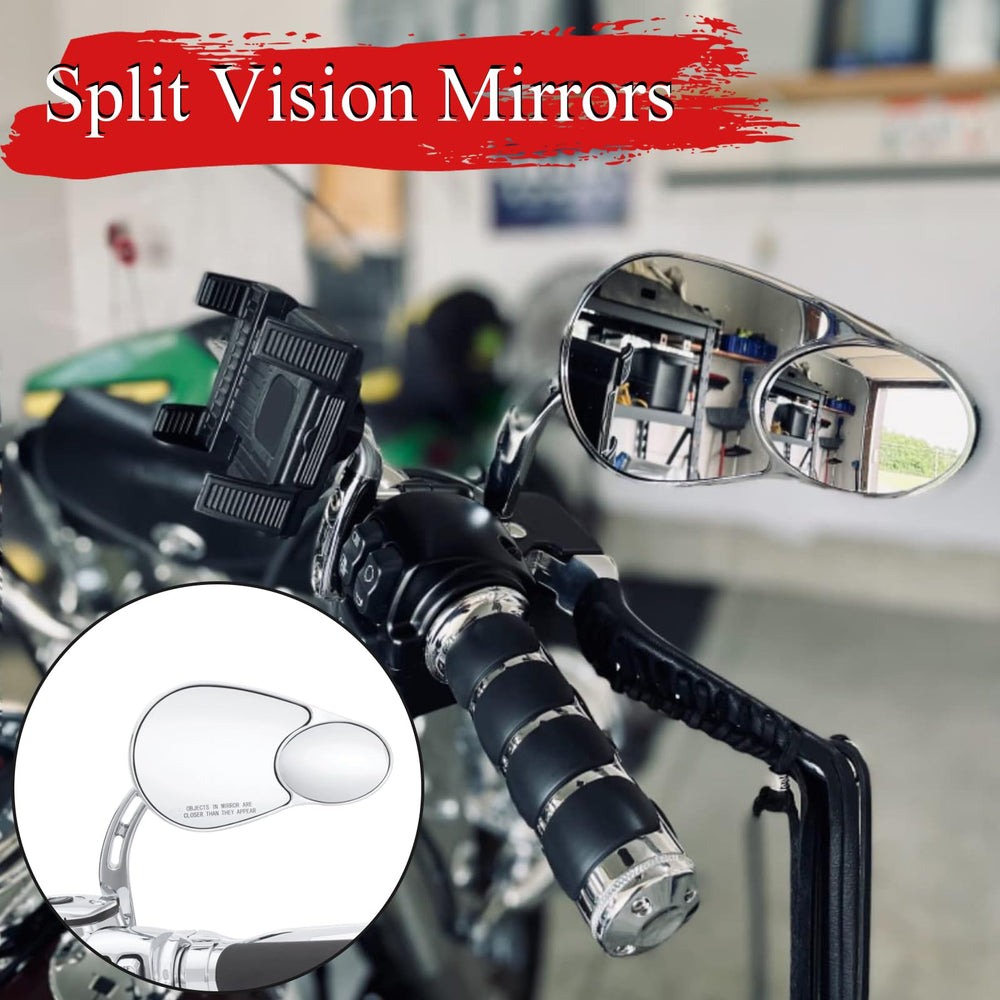 WOWTK split-vision right mirror for Harley offers broader rear awareness during merges.