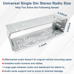 WPL Universal 1-Din cage side view highlights slim profile for dashboard compatibility.