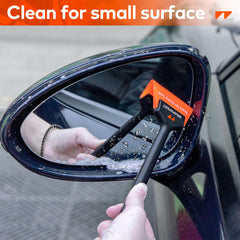WRAPXPERT side mirror squeegee clears fog and moisture for better visibility.