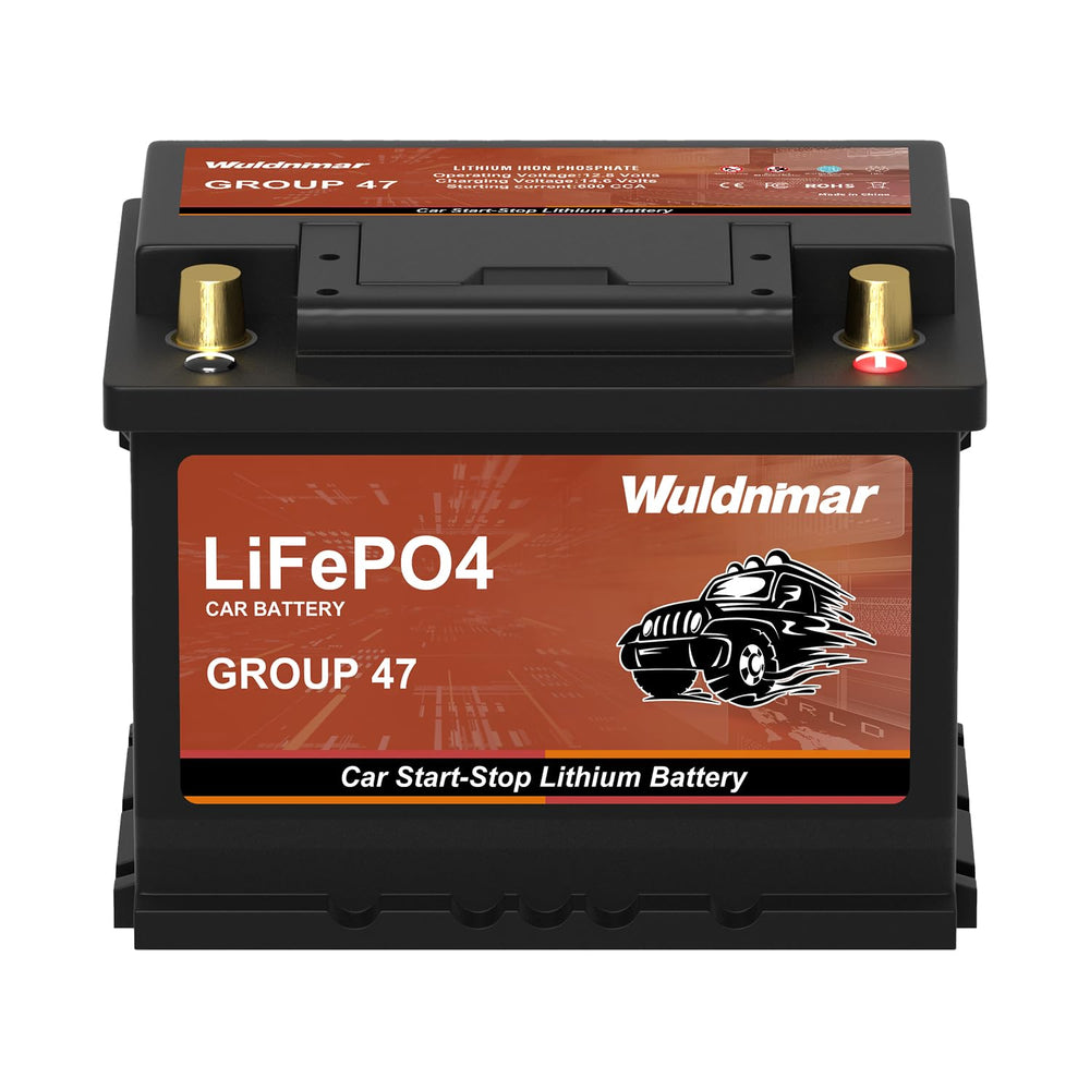 Wuldnmar 12V BCI Group 47 battery front view for easy fit and installation.