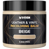 WYCOON leather balm beige bottle pour for quick recolor on faded leather.