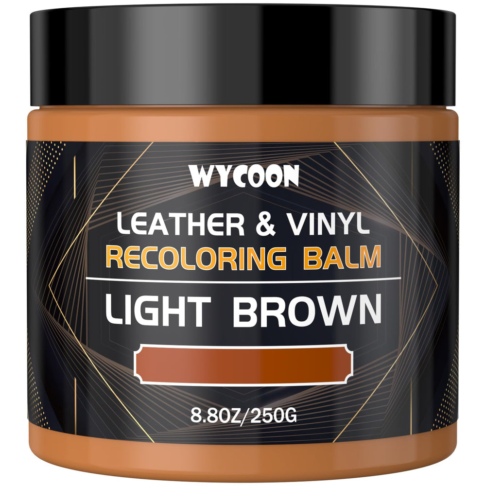 WYCOON Leather Recoloring Balm bottle close-up; quick color revival for faded leather.