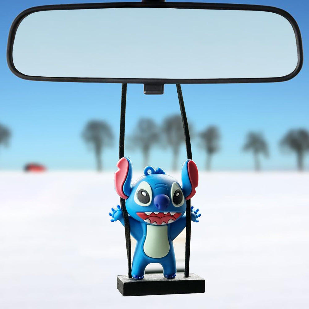 WYJS anime car swing ornament blue hanging from rearview mirror for playful car decor.