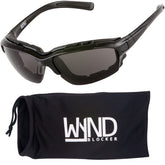 WYND Blocker glasses front view with smoke lenses for all-day outdoor riding comfort