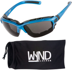 WYND Blocker riding glasses with blue smoke lenses offering wind protection for rides