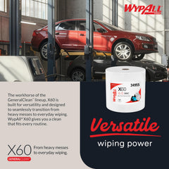 WypAll General Clean X60 HydroKnit technology for fast liquid absorption.