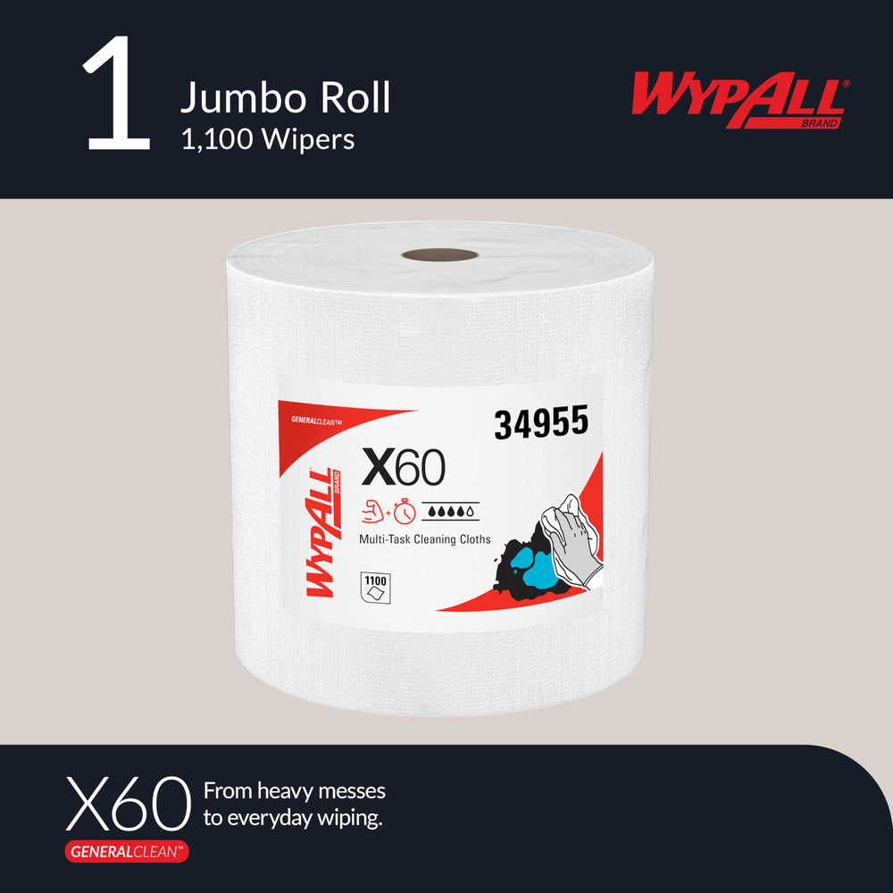 WypAll General Clean X60 perforated sheets for easy tearing during fast cleanups.