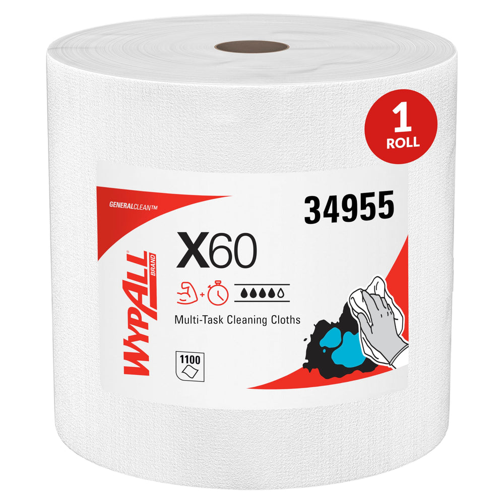 WypAll General Clean X60 jumbo roll with 1100 sheets for high-capacity cleaning.