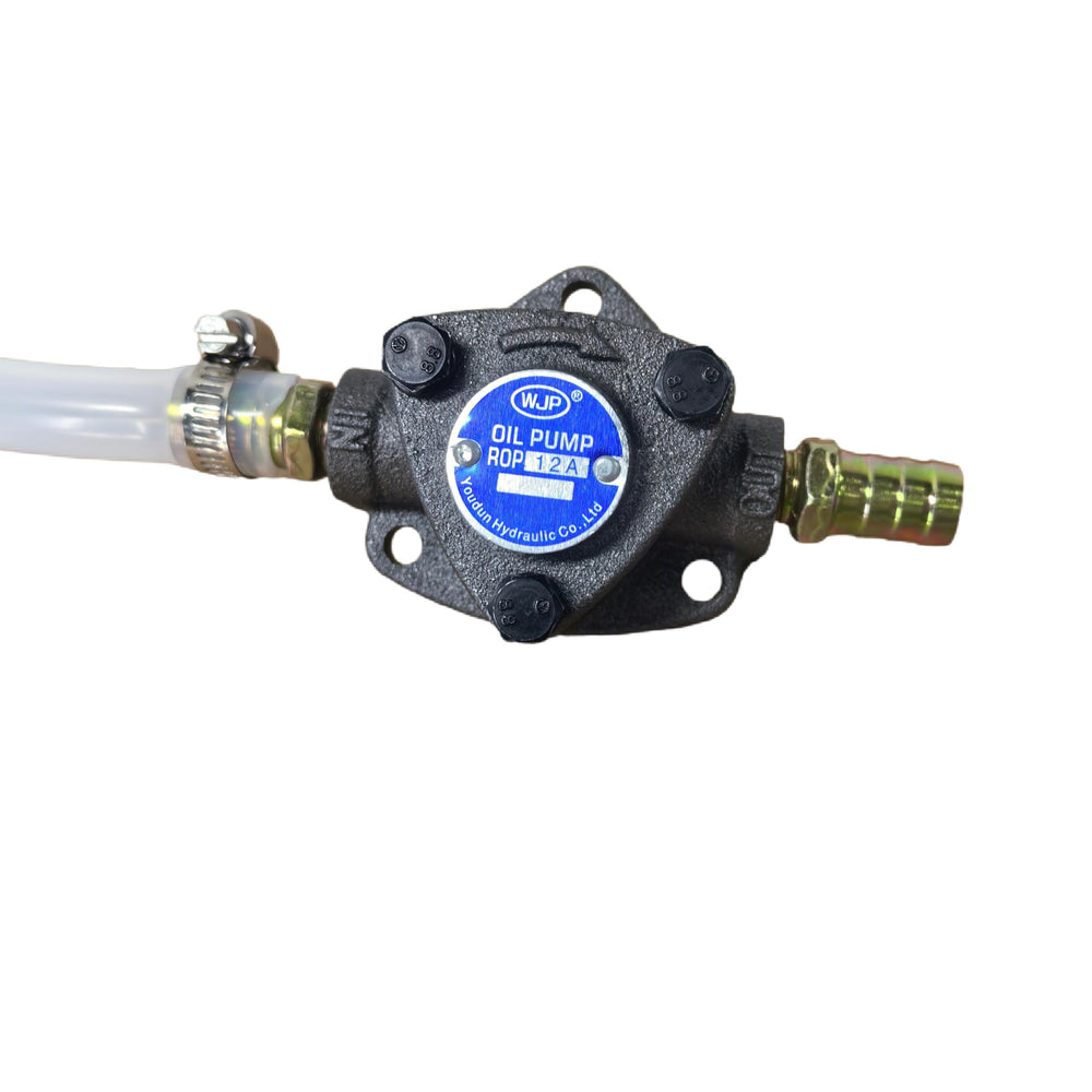 WZHLCX self-priming oil pump side view highlights sturdy cast iron body.