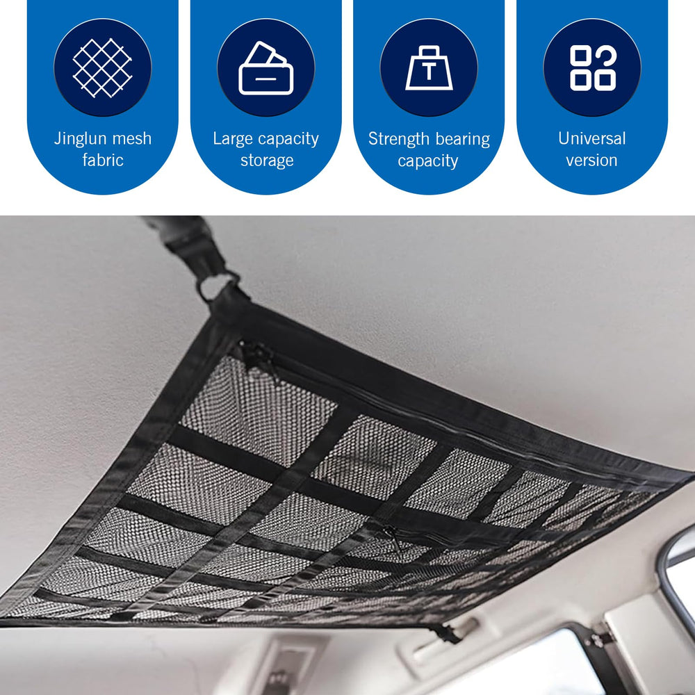 WZP Car Ceiling Cargo Net adjustable D rings for secure setup.