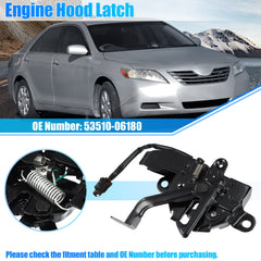 Closeup of 53510-06180 hood latch showing sturdy metal finish.
