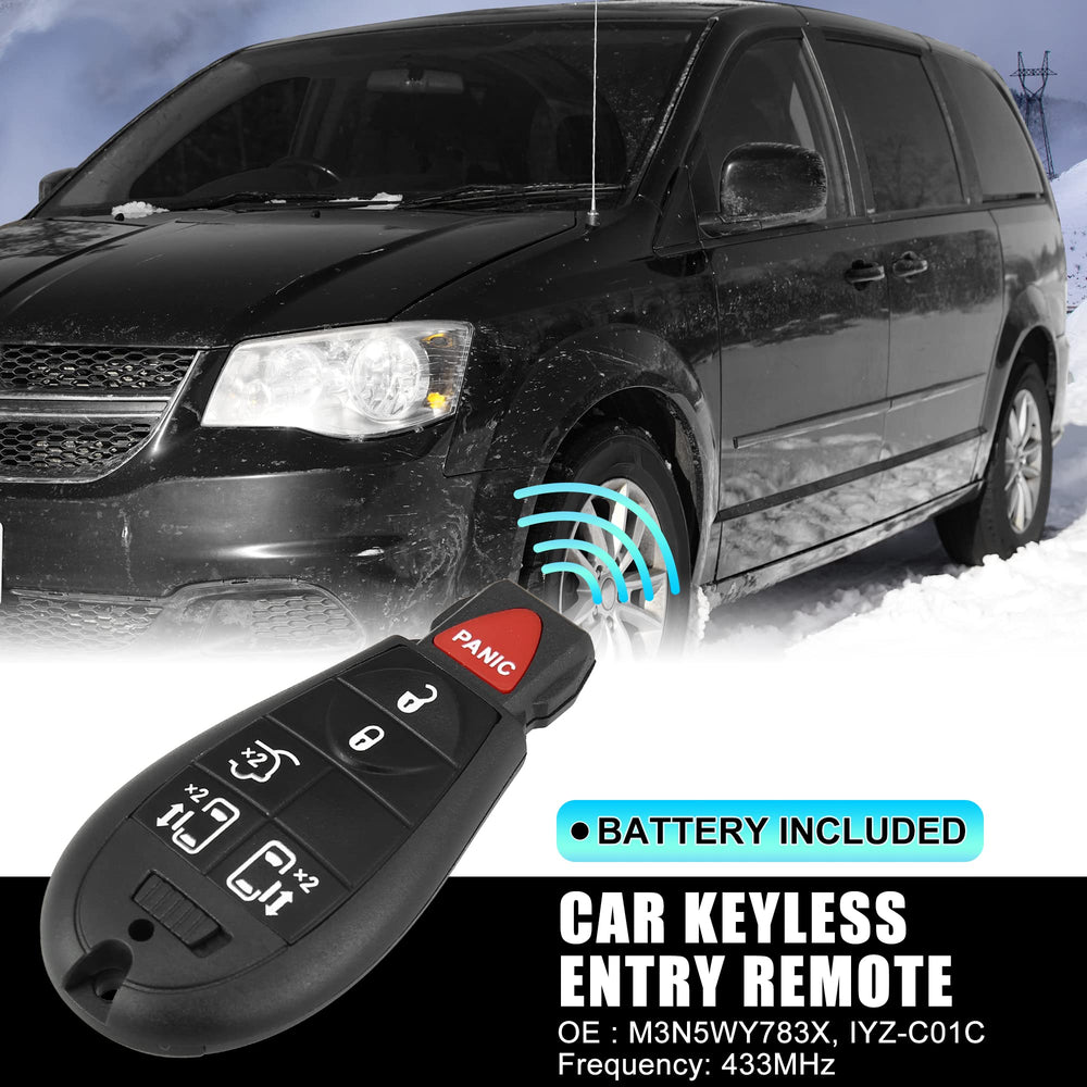 X AUTOHAUX 6-button remote for Chrysler Town and Country showing lock, unlock, and trunk functions.