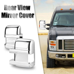 X AUTOHAUX chrome mirror covers on Ford F-350/F-450 front-right enhance styling