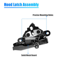 Durable materials detail on X AutoHaux hood latch lock for engine bay.