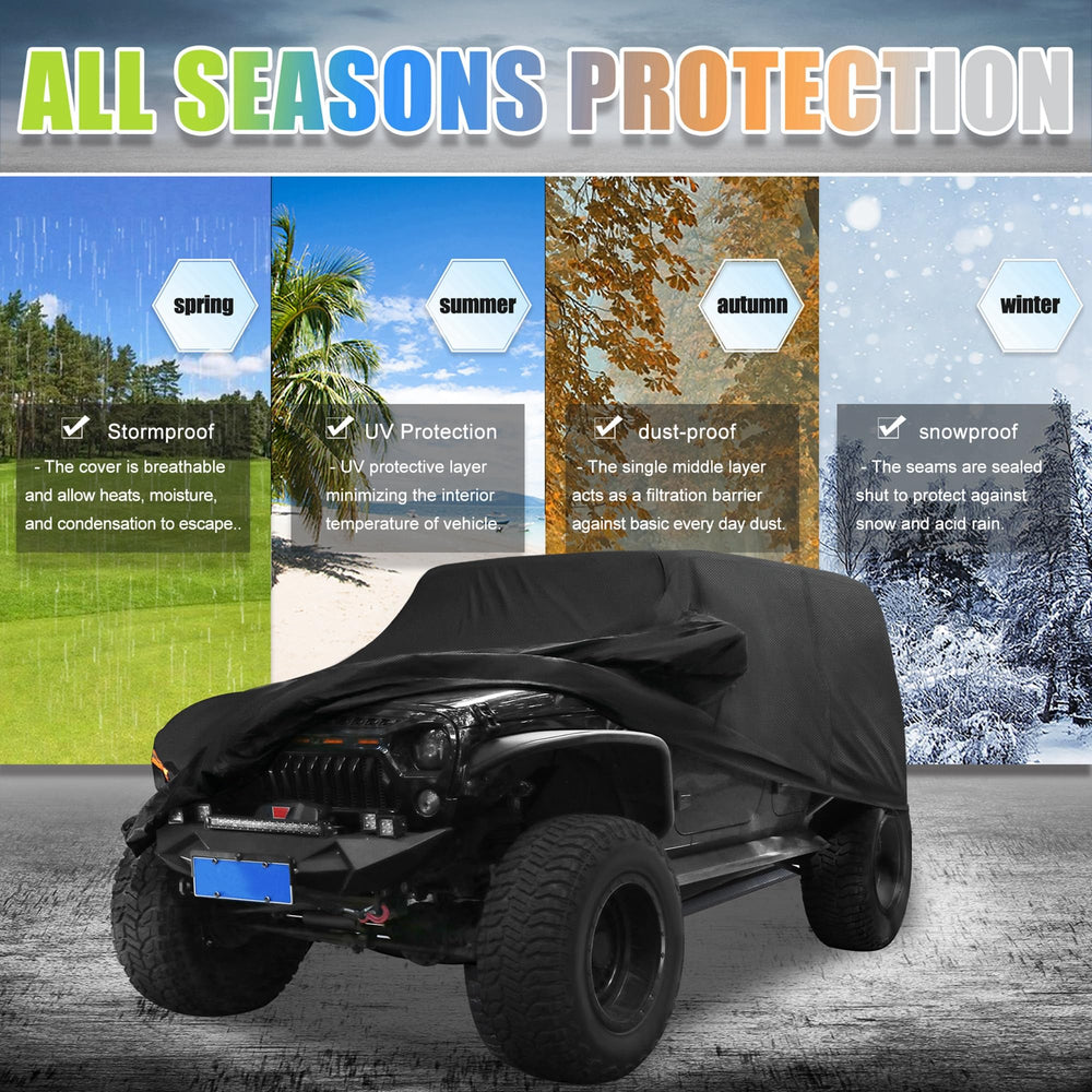 X AUTOHAUX Jeep Wrangler cover side view, windproof and secure.