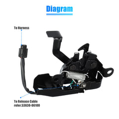Durable metal latch with safety hook concept for secure hood.