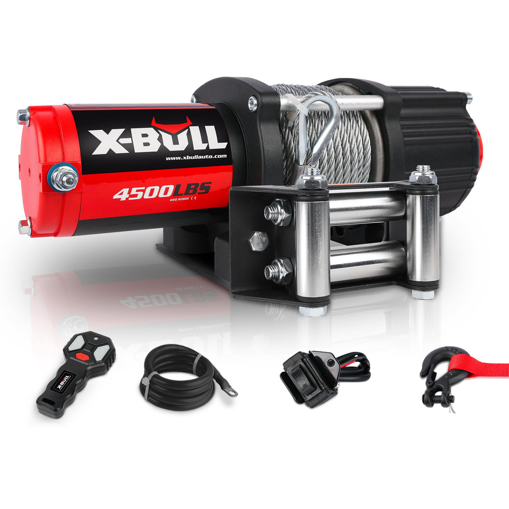 X-BULL winch 4500lb with steel cable and roller fairlead enables easy recovery