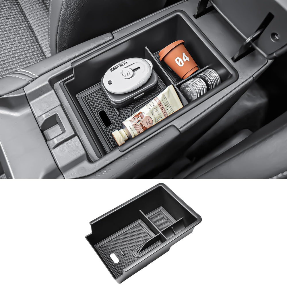 X-TKER center console organizer tray shown in top view for 2025-2026 Kicks, easy access.