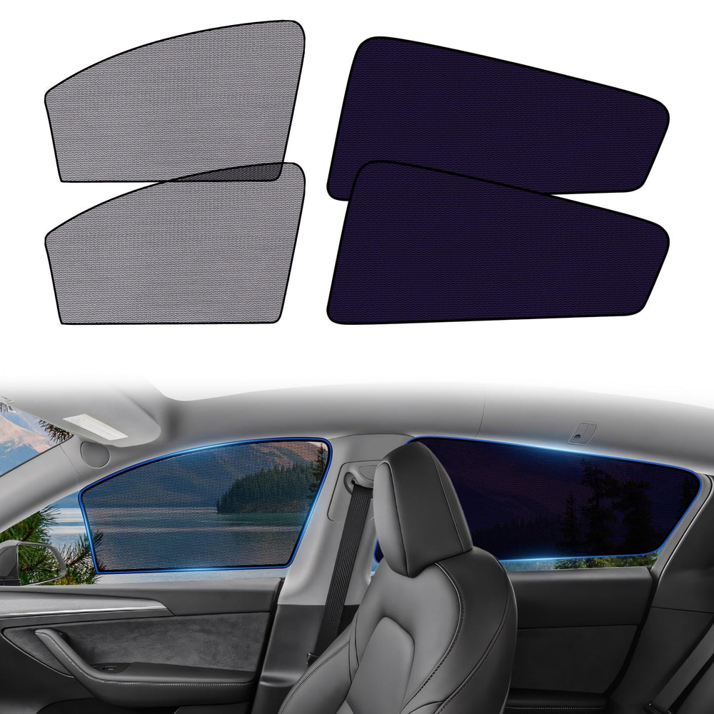 XCBYT rear-side privacy shade on Tesla Model Y reducing glare