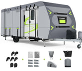 Xenjum Heavy Duty 8-Layer RV cover front view protecting trailer from sun and debris