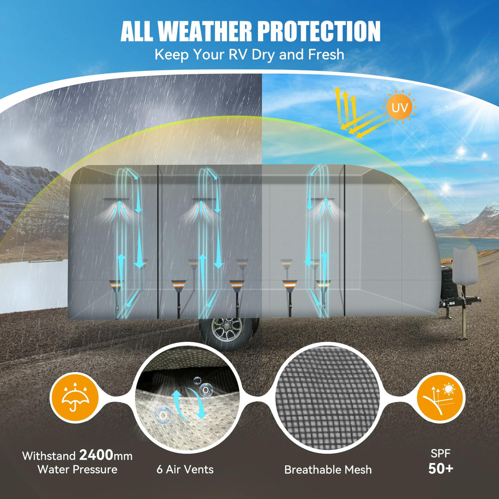 Xenjum travel trailer cover reflective strips boost nighttime visibility.