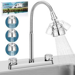 XFIRE-GEAR RV sink faucet 360-degree sprayer for flexible cleaning in RV kitchens.