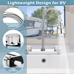 XFIRE-GEAR RV sink faucet stainless steel arch for durability and a modern look.