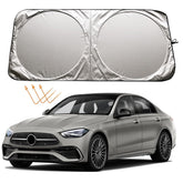 XHRING windshield sun shade front view fits Mercedes and reduces interior heat.