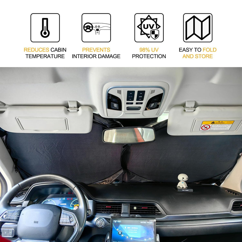 XHRING reinforced steel rings ensure windshade stays in place during drive.