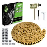 XIKOBY T8F 134-link drive chain in gold finish for durable dirt bike performance.