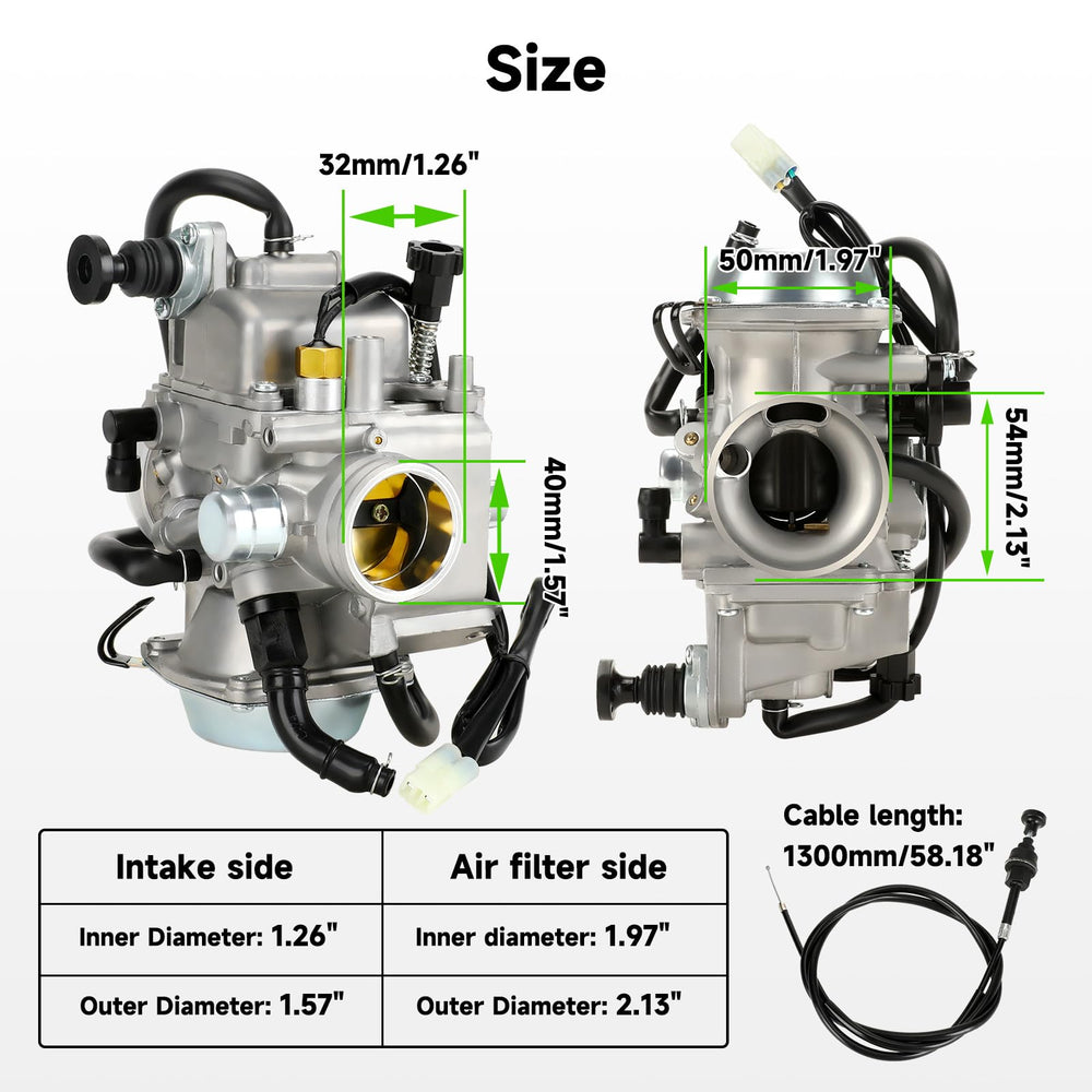 XIKOBY TRX350 carburetor kit air filter image highlights larger clean air capacity