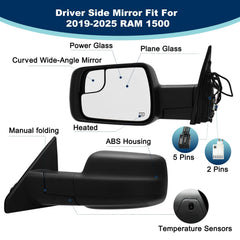Xingsichuang Ram 1500 driver-side mirror replacement with sturdy black finish.
