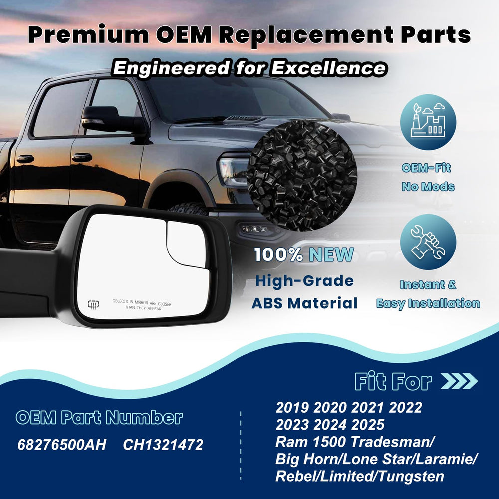Xingsichuang Ram 1500 installation-ready mirror backplate for precise fit.