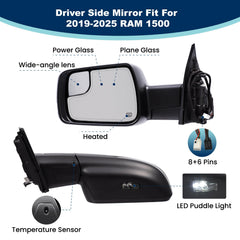 Xingsichuang Ram 1500 left mirror, rear view, suitable for driver and passenger side replacement.