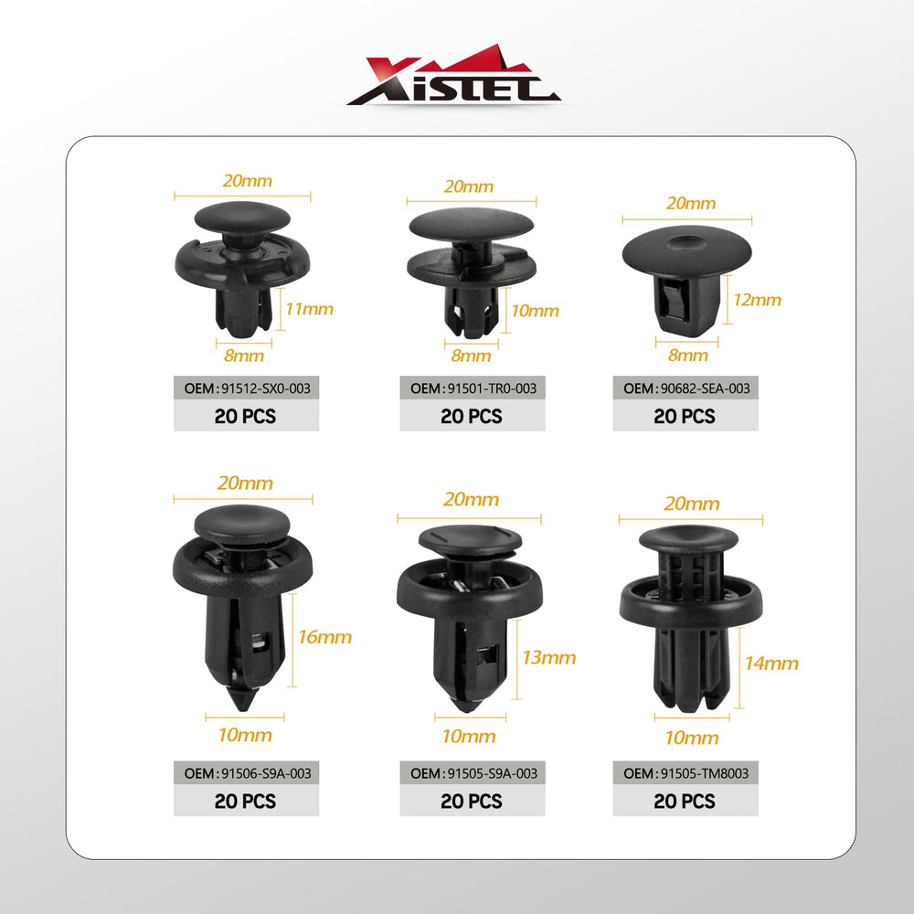 Xislet 6-in-1 clips provide direct replacement for 90682-SEA-003.