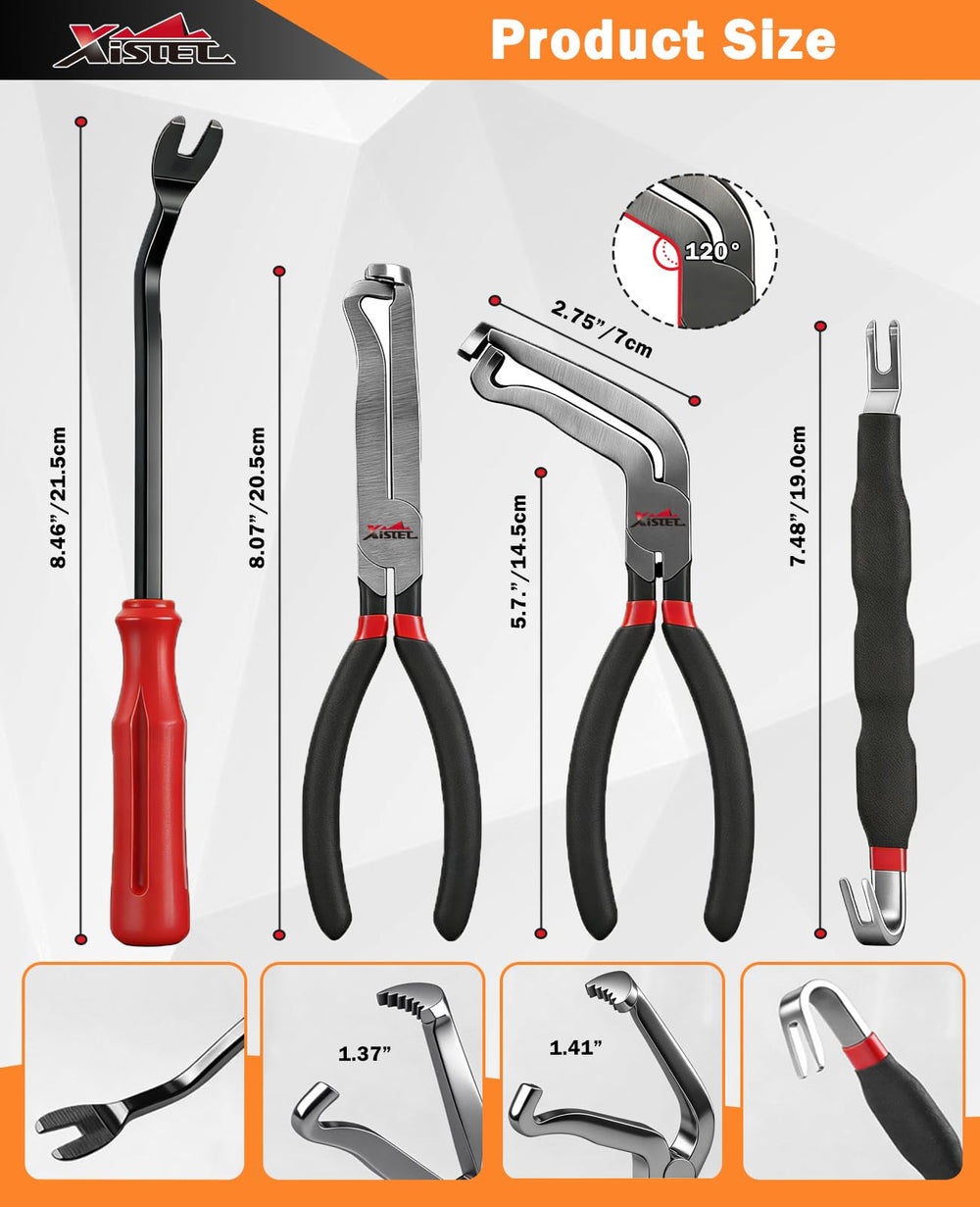 Xislet 60-degree bent-head pliers reaching tight engine bays for easier access.