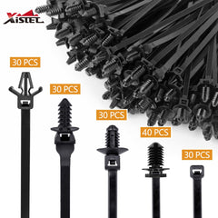 Xislet push-pin cable tie clip-head enables quick, tool-free routing in tight spaces.
