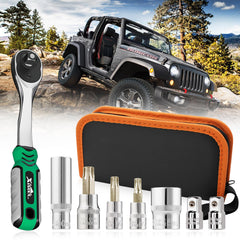 Xislet removal tool kit for Jeep Wrangler top removal enables efficient roof work.