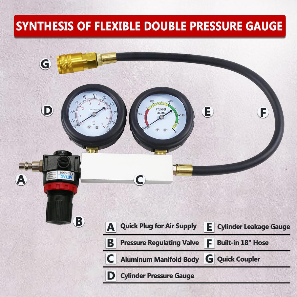 XiTuanYuan leak-down tester hose assembly showing flexible recoil hose.