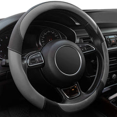 Xizopucy gray steering wheel cover on a 14-15 inch wheel for grip and style.
